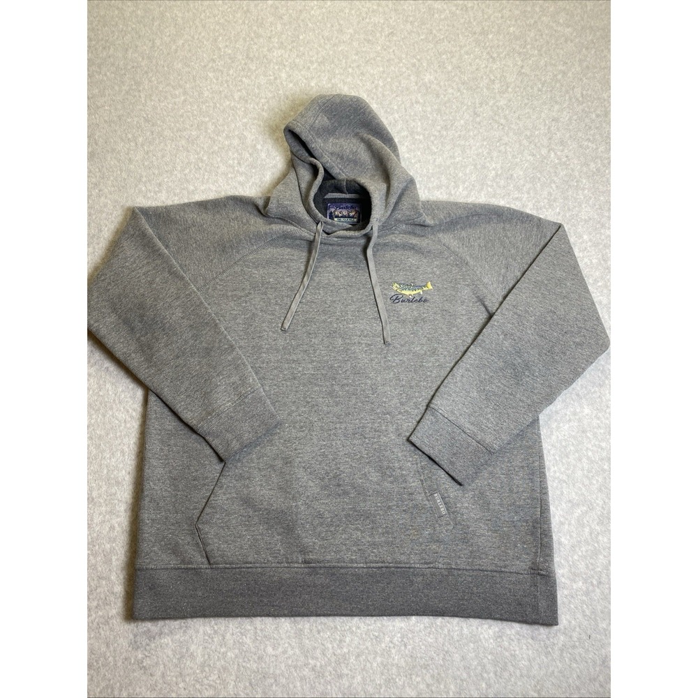 Burlebo Men Fleece Pullover Hoodie Size L Gray Embroidered Trout Fishing